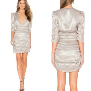 Saylor Madonna Silver Metallic Puff Sleeve Party Mini Dress Glam Holiday Size XS